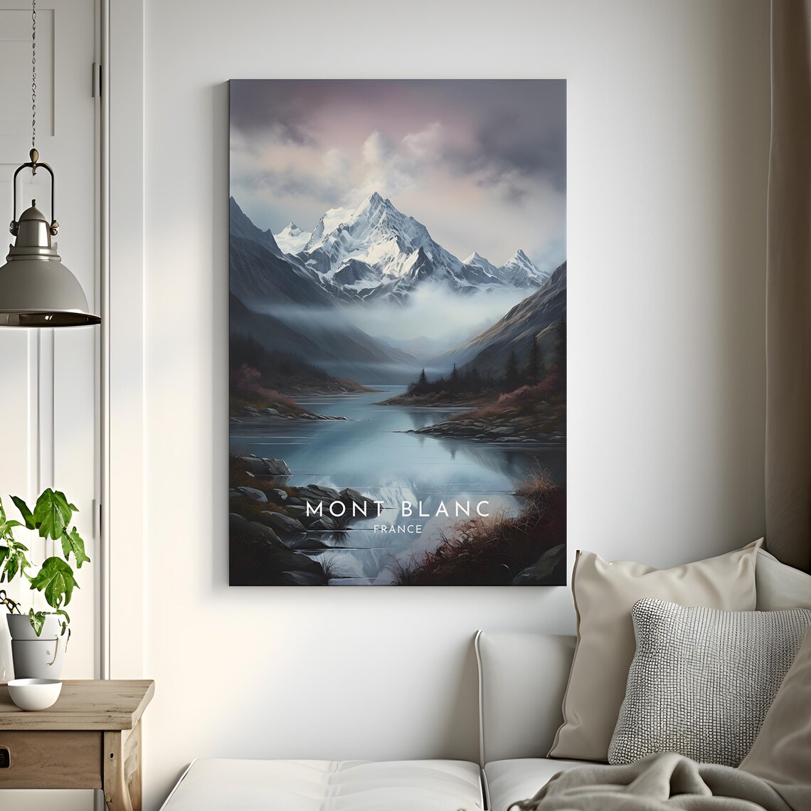Mont Blanc France Snowy Peak Lake Reflection Mist Travel Poster - Image 3
