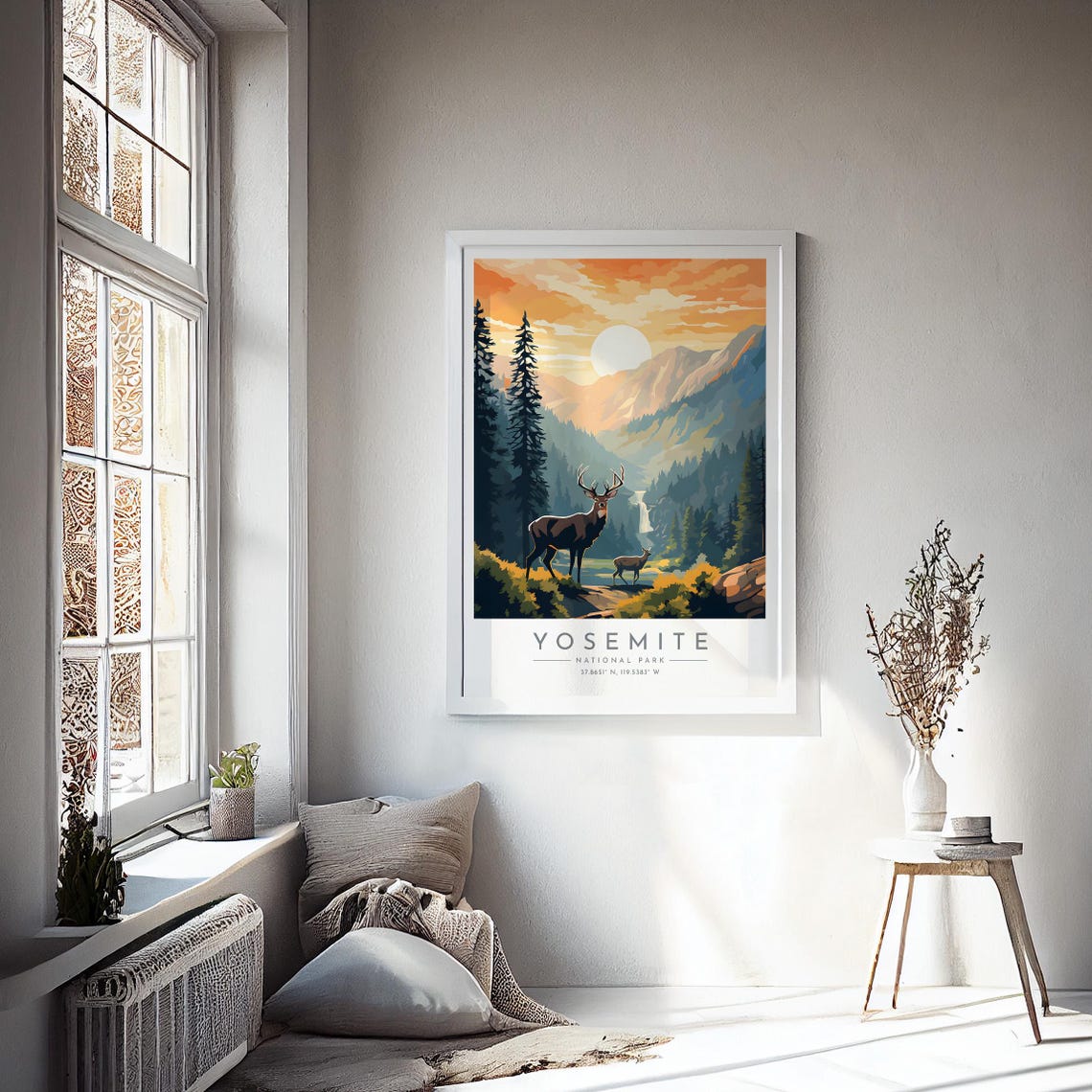 Yosemite National Park Sunset Valley Stag Doe Waterfall Poster - Image 4