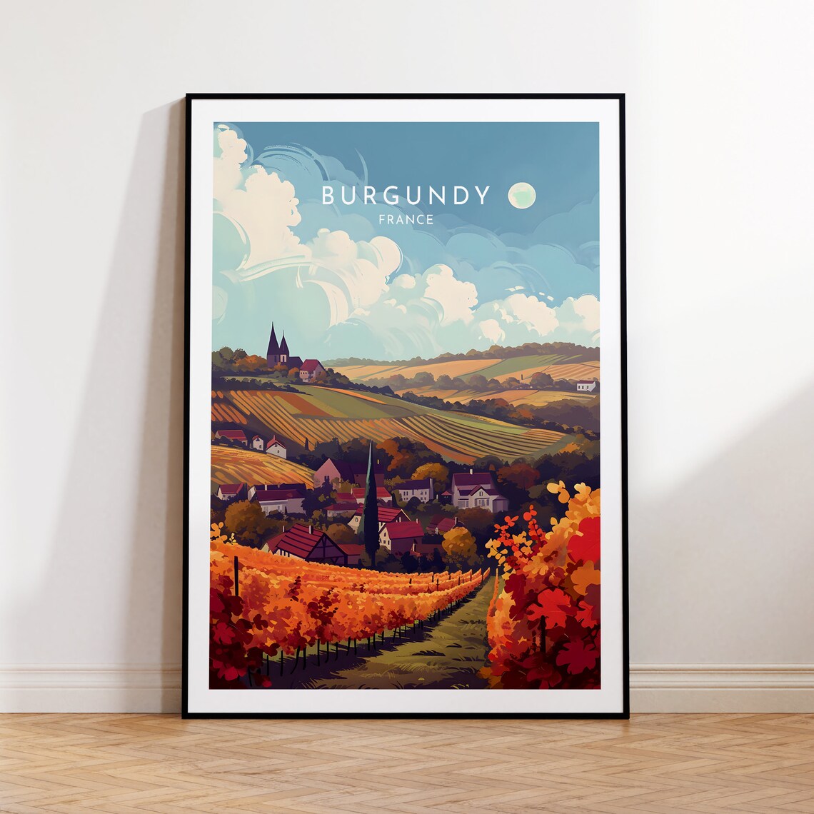Burgundy France Autumn Vineyards Village Wine Country Harvest Poster