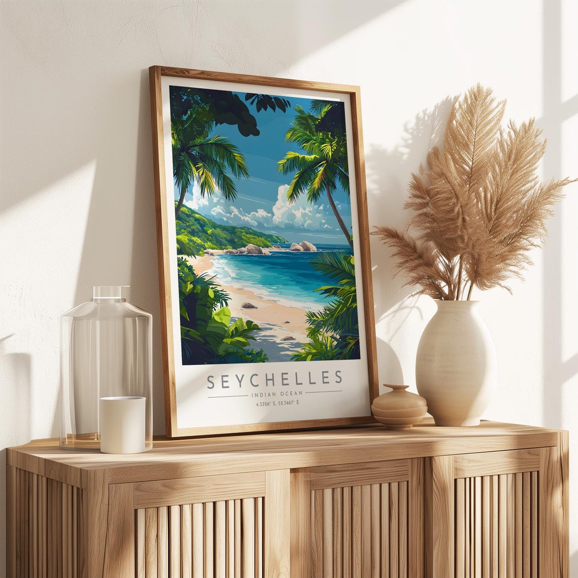 Seychelles Tropical Beach Palm Trees Indian Ocean Travel Poster - Image 3