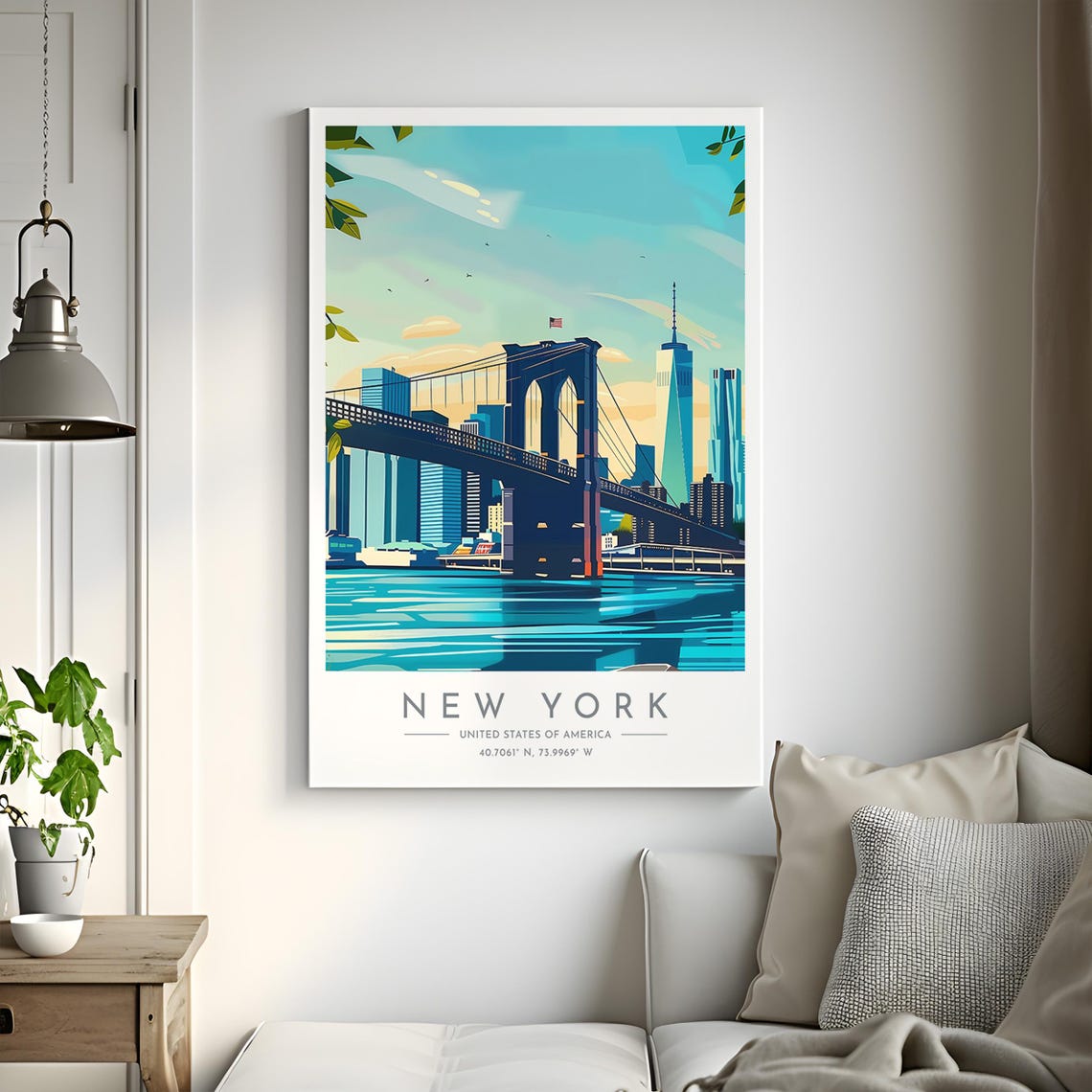 New York Brooklyn Bridge Skyline Ferry Sunset Harbor View Poster - Image 2