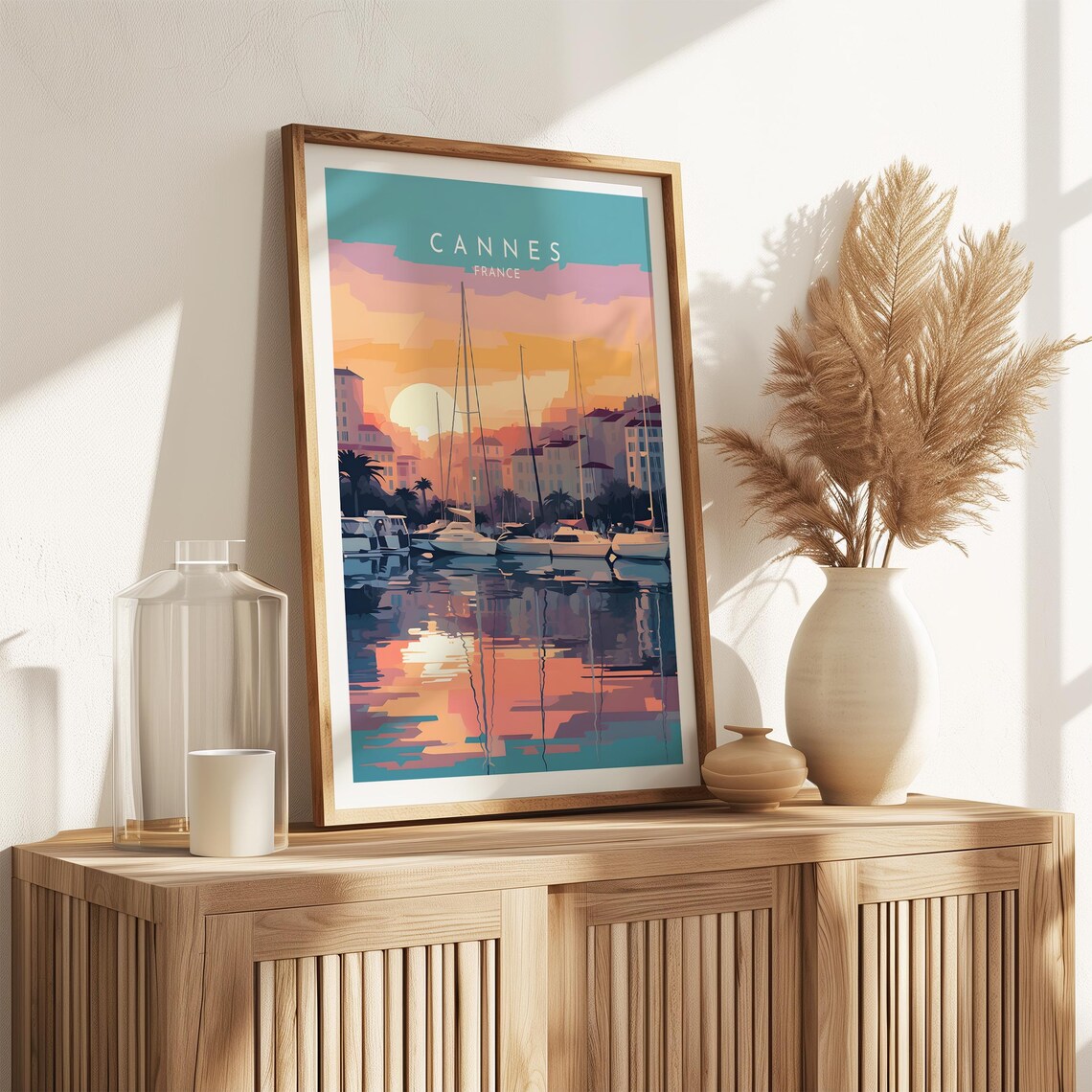 Cannes France Marina Sunset Sailboats Harbor Riviera Travel Poster - Image 2