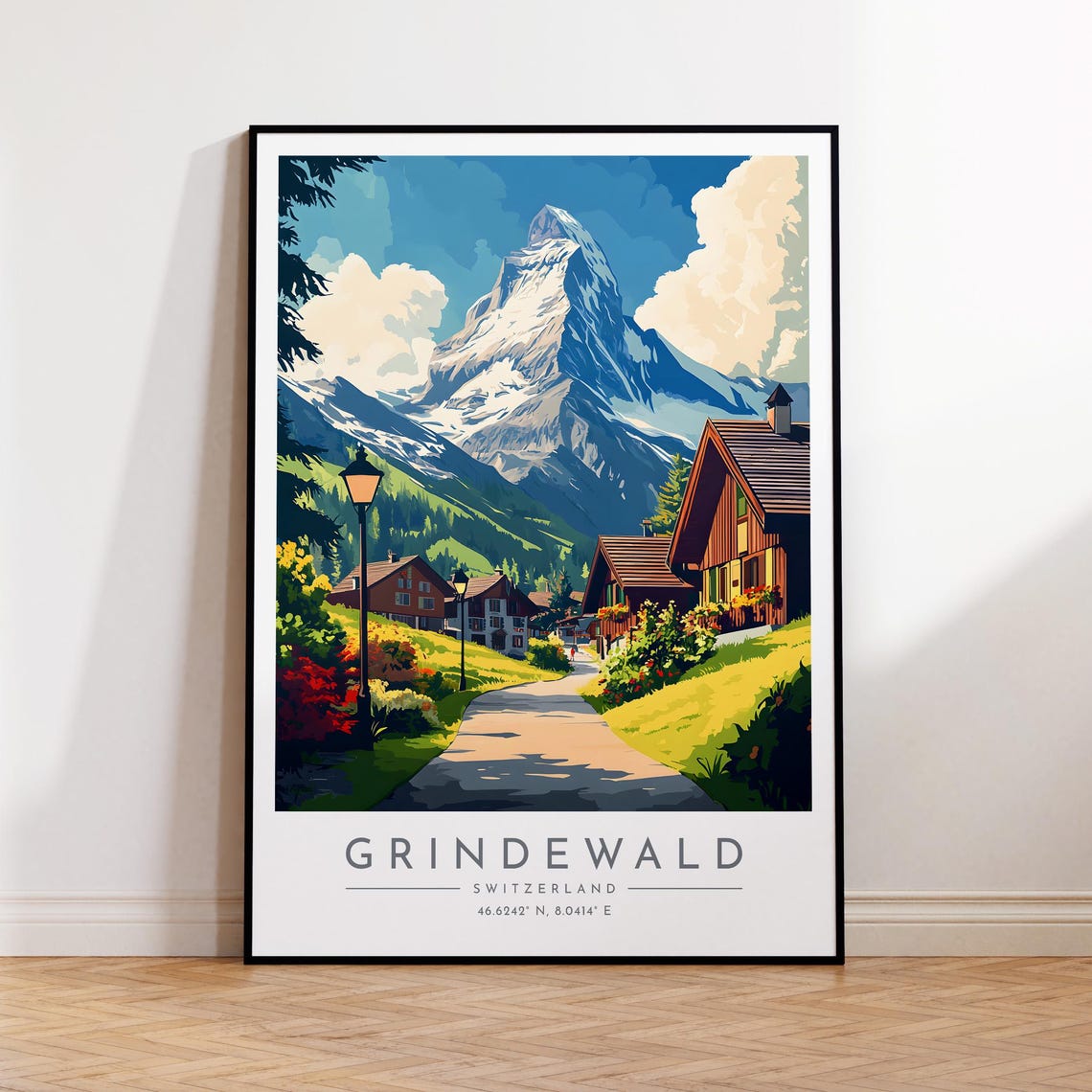 Grindewald Switzerland Alpine Chalets Mountain Village Peak Poster