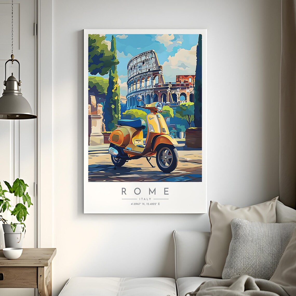 Rome Italy Classic Yellow Vespa Scooter Colosseum Street Poster - Image 2