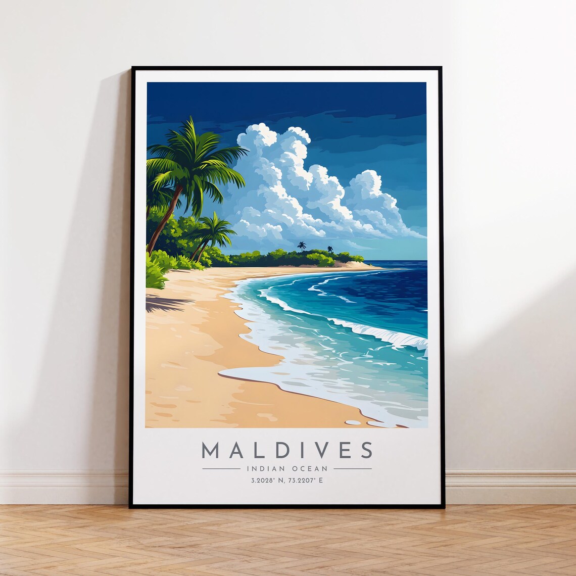 Maldives Turquoise Beach Palm Island Ocean View Travel Poster