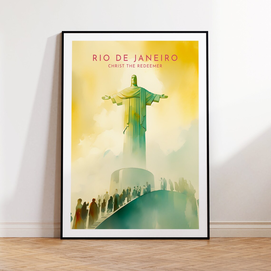 Rio De Janeiro Christ The Redeemer Golden Watercolor Art Poster