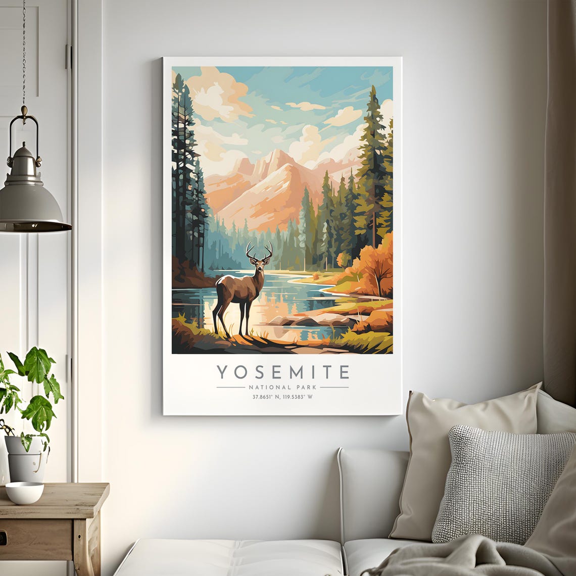 Yosemite National Park Lakeside Deer Calm Morning Lake Poster - Image 2