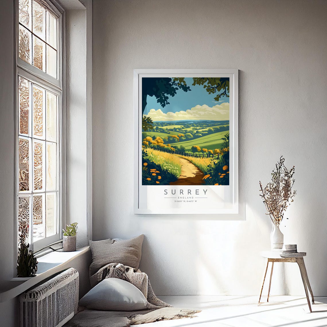 Surrey England Rolling Green Hills Wildflower Footpath Poster - Image 4