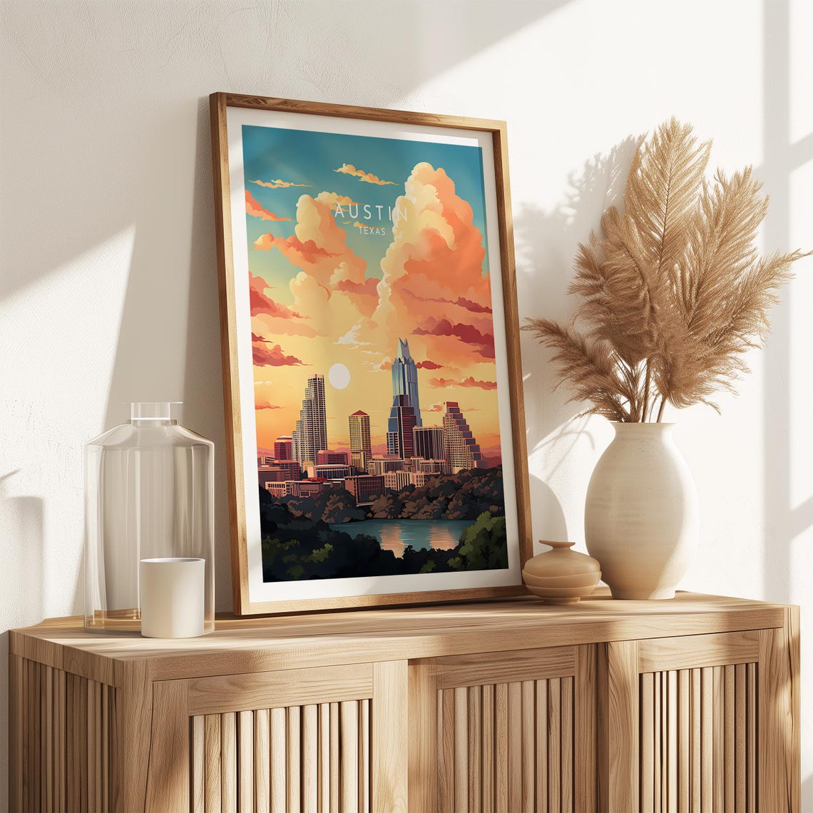 Austin Texas Sunset Downtown Skyline River Evening Glow Poster - Image 2