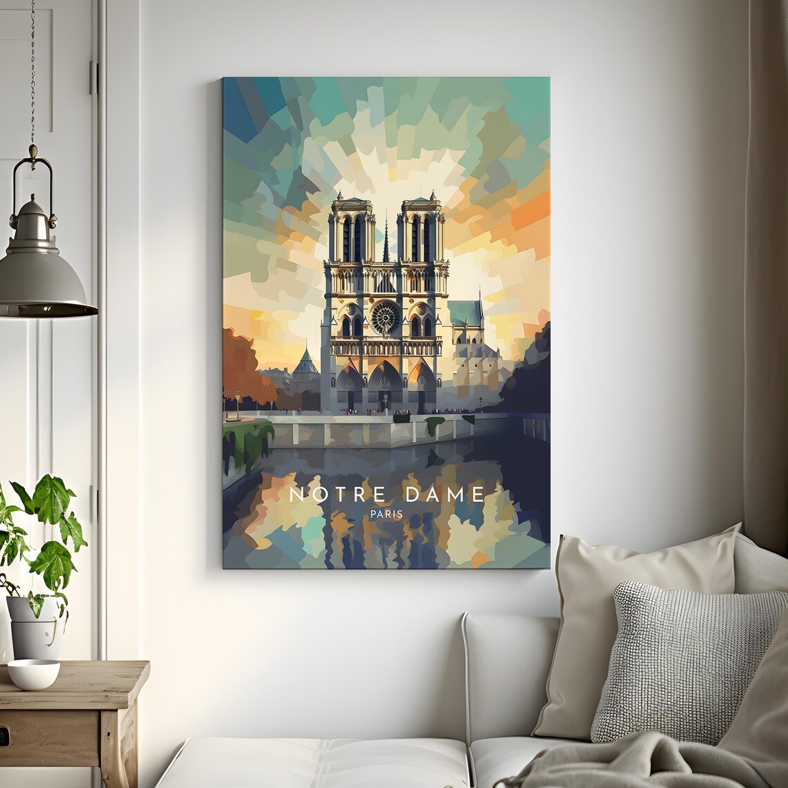 Notre Dame Paris Cathedral Sunset Travel Poster with Seine Reflection - Image 3