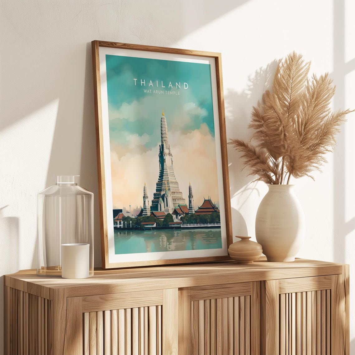 Wat Arun Thailand Riverside Temple Golden Dusk Sky Scene Poster - Image 2