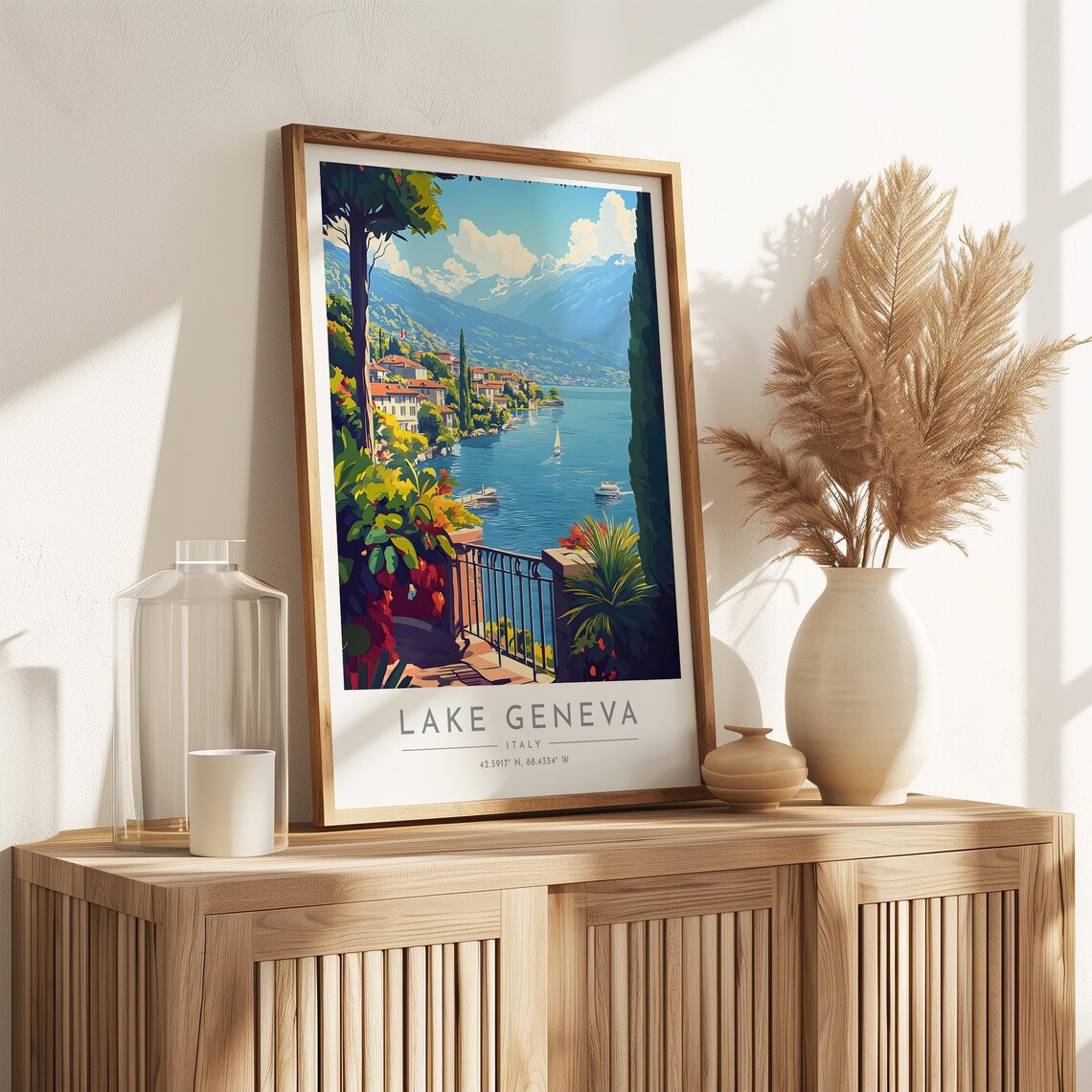 Lake Geneva Lakeside Terrace Flower Mountain View Travel Poster - Image 3