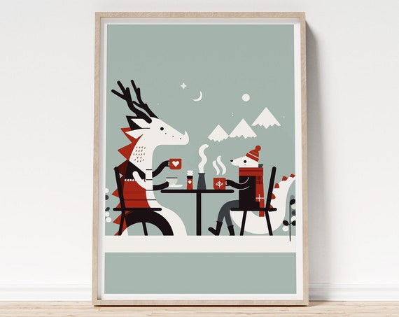 Nordic Dragon and Polar Fox Tea Party Art Print
