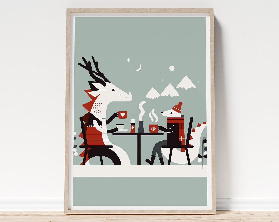 Nordic Dragon and Polar Fox Tea Party Art Print
