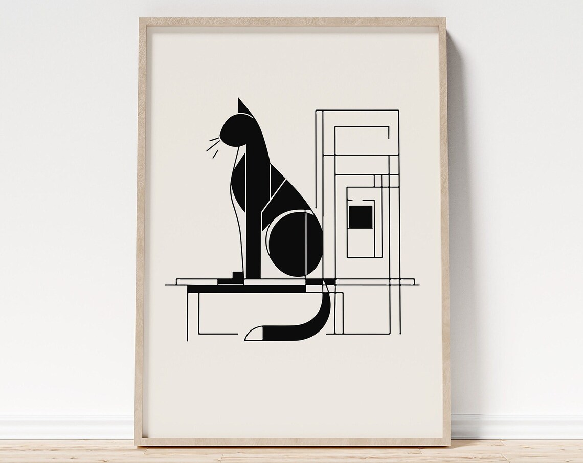 Cubist Line Art Cat Print, Minimalist Abstract Style