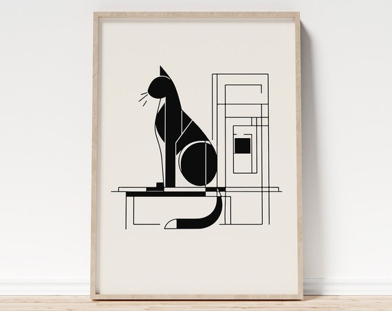 Cubist Line Art Cat Print, Minimalist Abstract Style