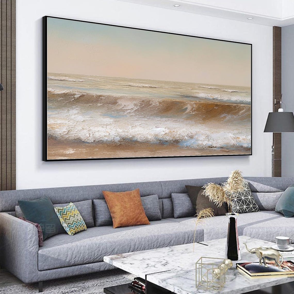 Amber Waves White Foam Ocean Sunset Panoramic Coastal Seascape Poster - Image 2