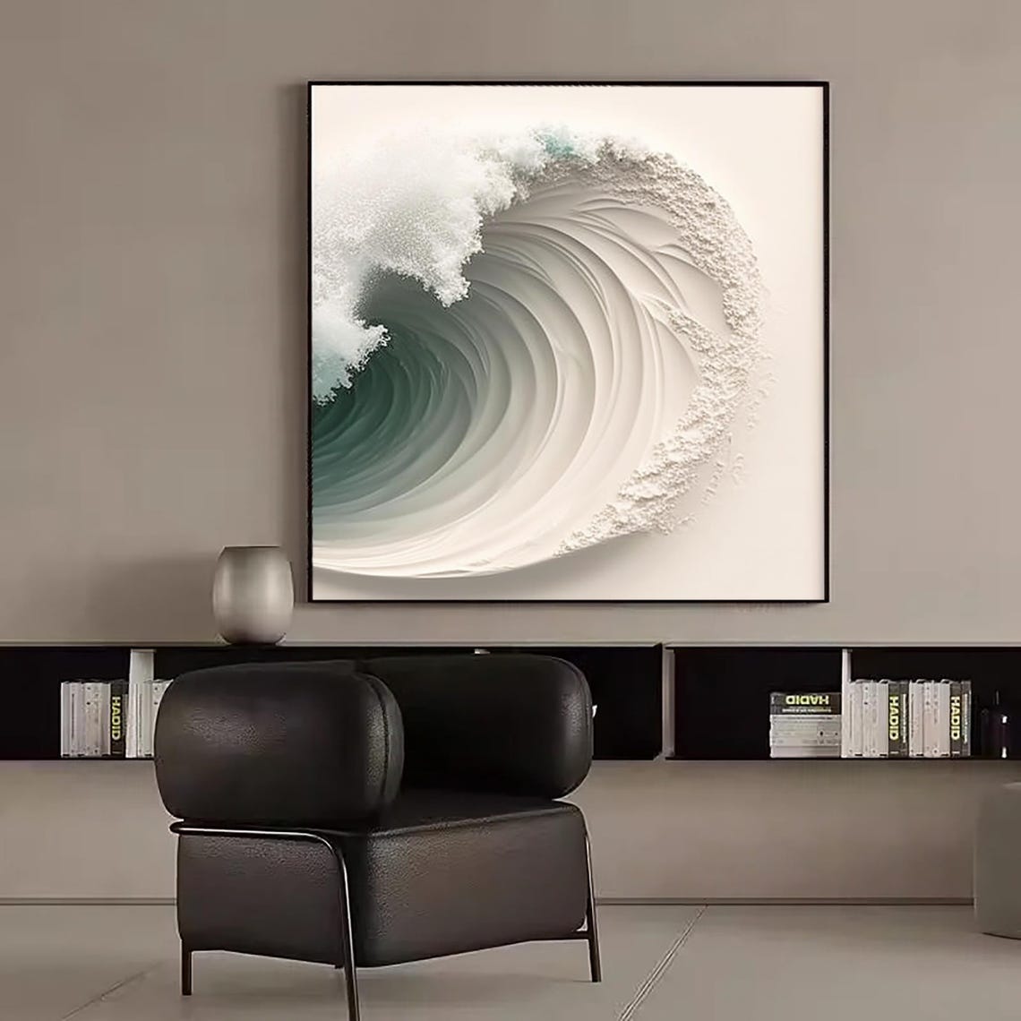 Green White Ocean Wave Curl Foam Abstract Textured Square Poster - Image 4