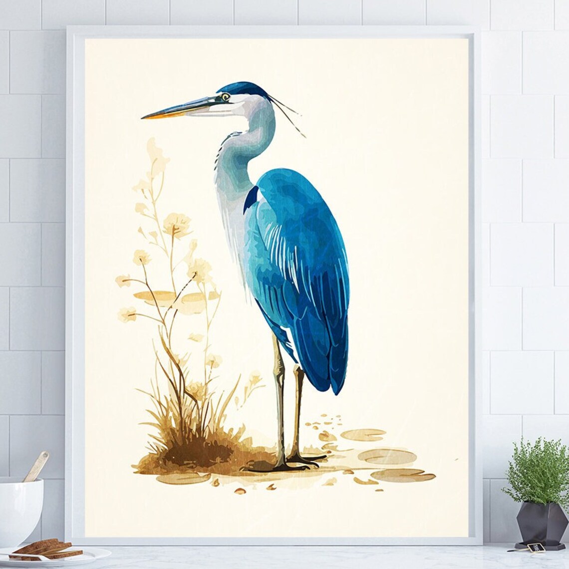 Great Blue Heron Watercolor Bird Wildlife Nature Illustration Poster