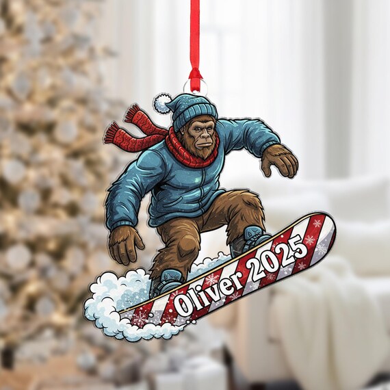 Snowboarding Bigfoot Personalized Christmas Ornament 2025 Poster