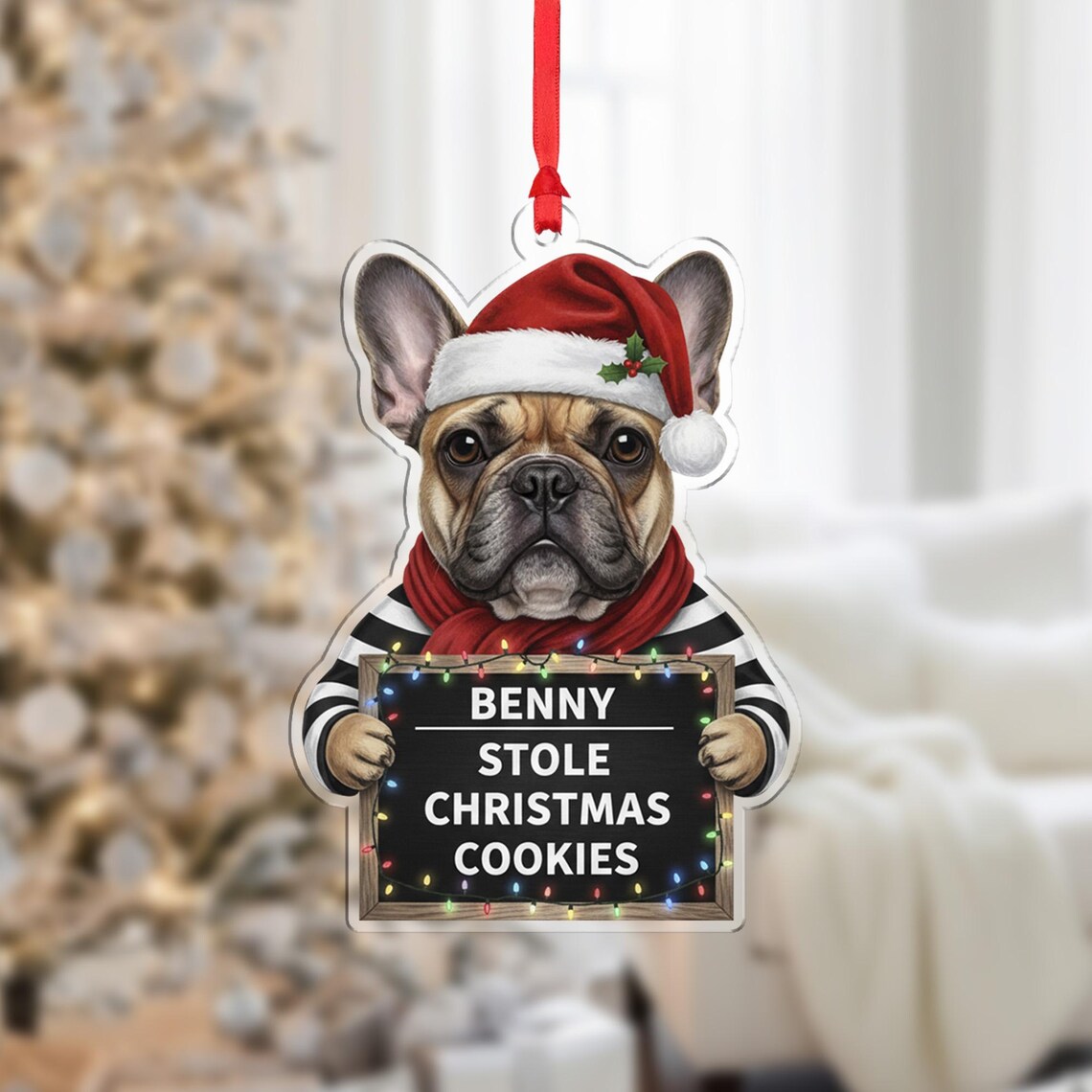 Personalized Dog Mugshot Christmas Ornament French Bulldog Wall Art