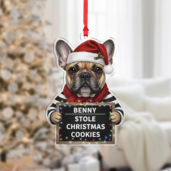 Personalized Dog Mugshot Christmas Ornament French Bulldog Wall Art