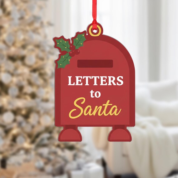 Letters to Santa Red Mailbox Christmas Tree Ornament Holly Poster