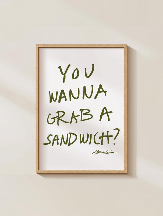 Lets Grab A Sandwich Print Mid Century Modern Kitchen Wall Art Typography Minimalistic Prints Bar Cart Trendy Food