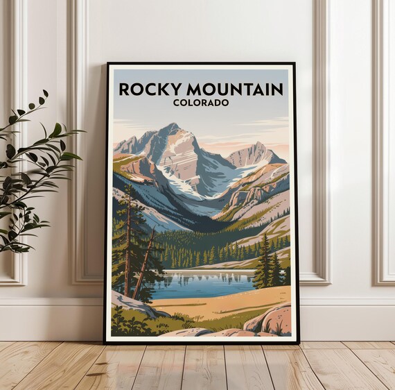 Rocky Mountain Colorado Travel Snowy Peaks Alpine Lake Scene Art Poster