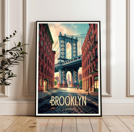 Brooklyn New York Manhattan Bridge DUMBO Street Vintage Travel Poster
