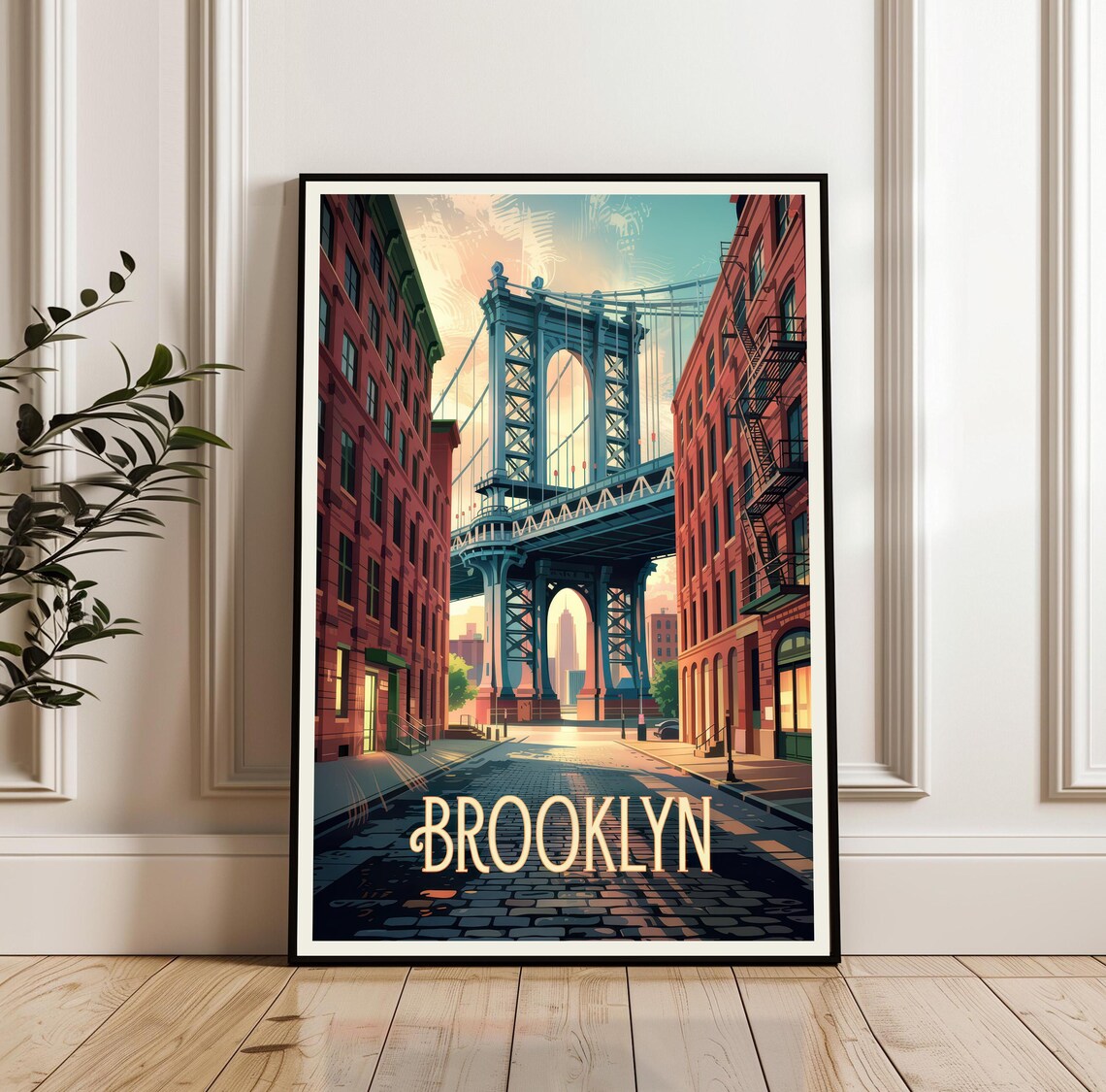 Brooklyn New York Manhattan Bridge DUMBO Street Vintage Travel Poster