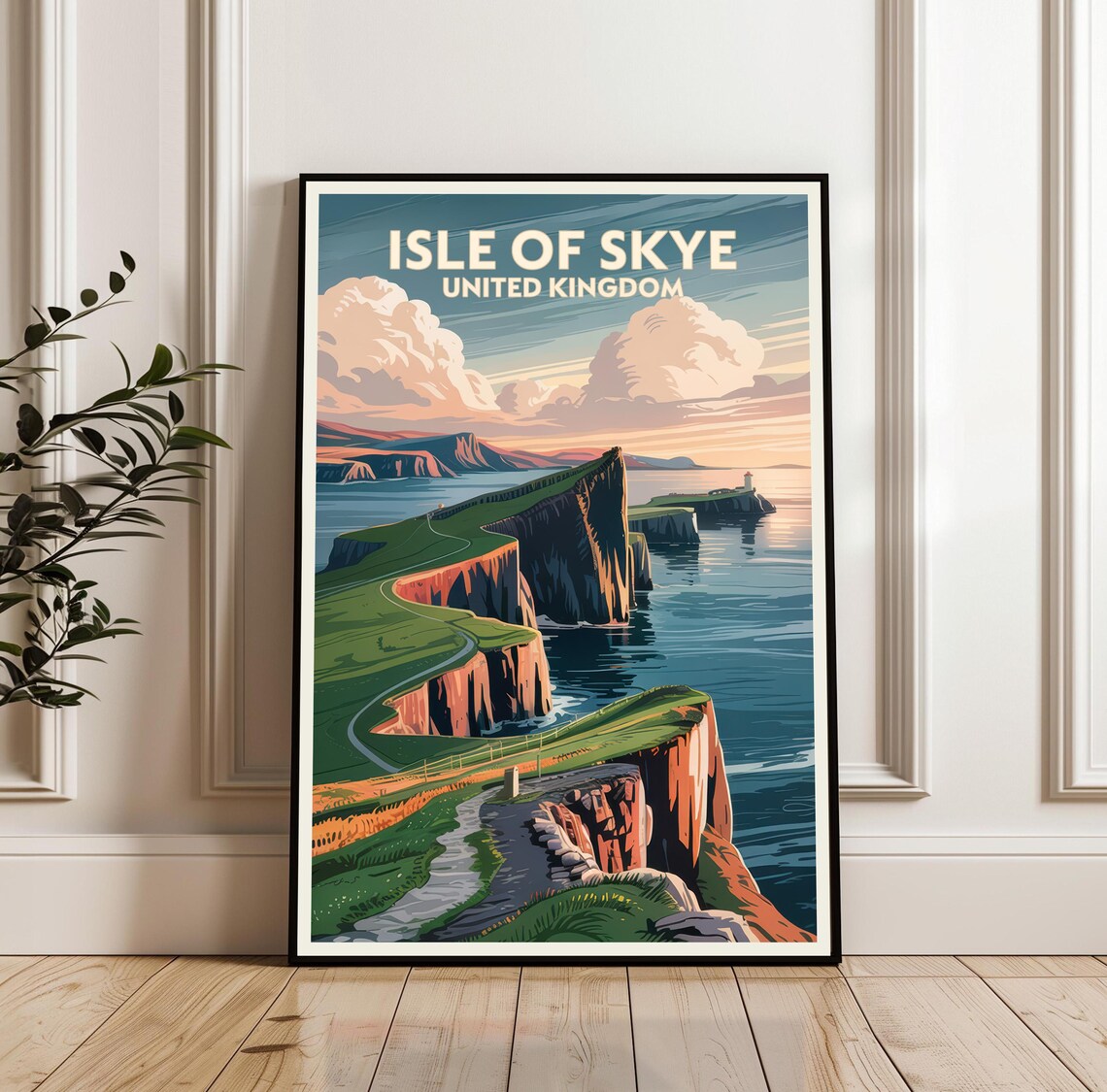Isle Of Skye Scotland Sunset Coastal Cliffs Vintage Travel Poster