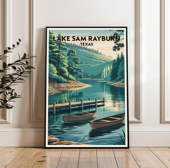 Stunning Lake Sam Rayburn Texas Rowboats Dock Lake Travel Poster