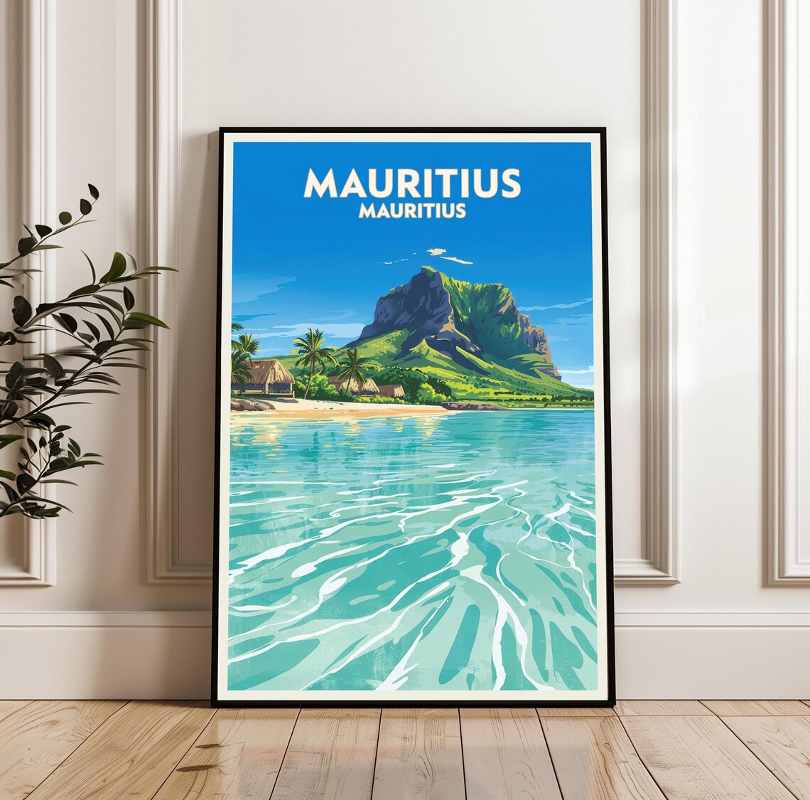 Mauritius Le Morne Beach Turquoise Sea Tropical Travel Poster