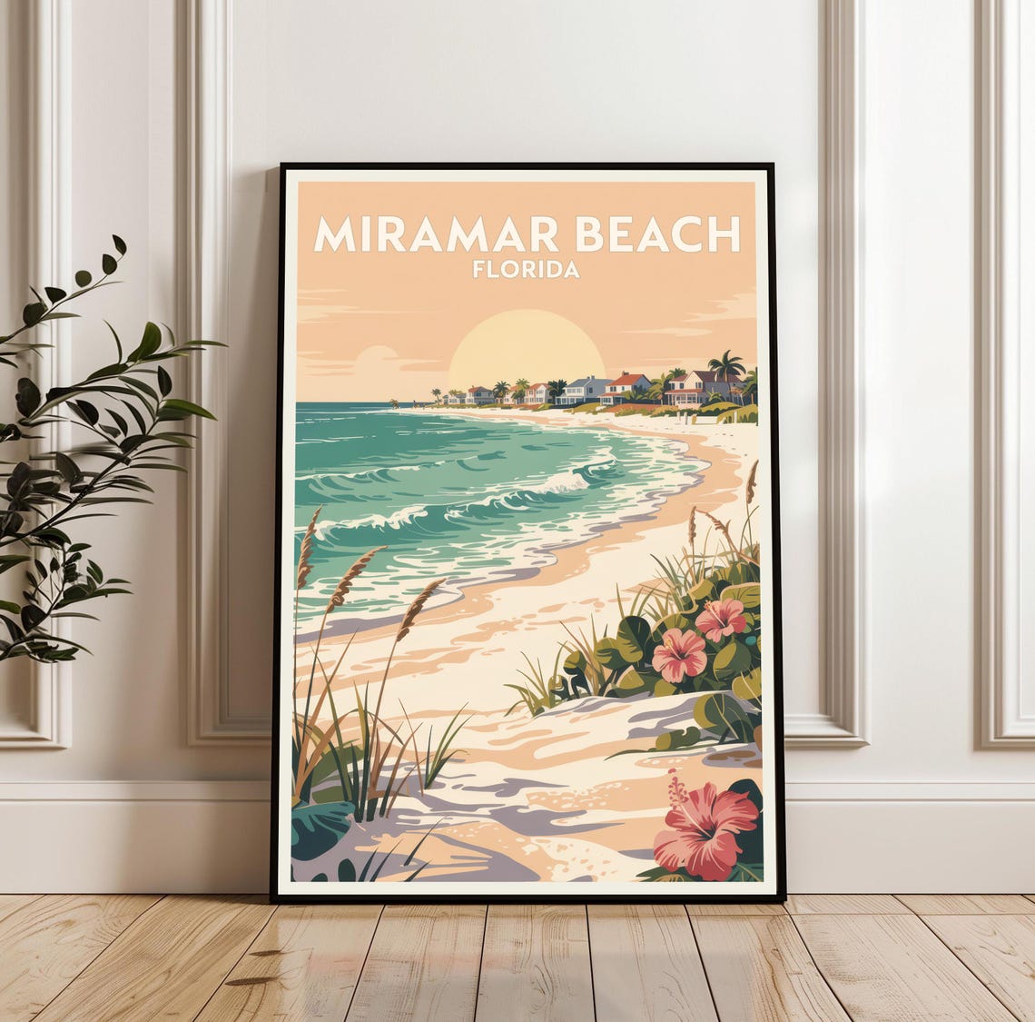 Miramar Beach Florida Sunset Hibiscus Flower Travel Scene Poster