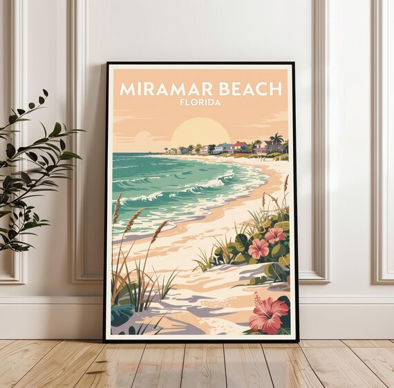 Miramar Beach Florida Sunset Hibiscus Flower Travel Scene Poster