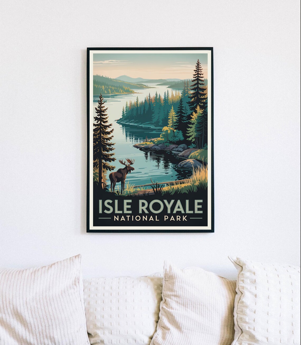 Isle Royale National Park Moose Lake Landscape Travel Poster