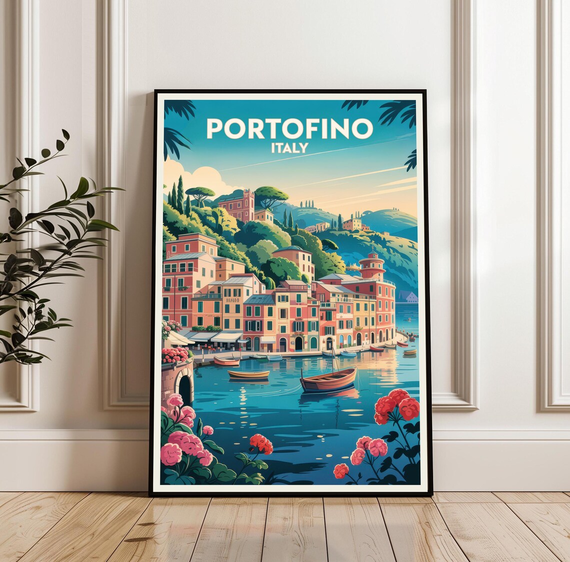 Portofino Italy Harbor Colorful Houses And Boats Travel Poster