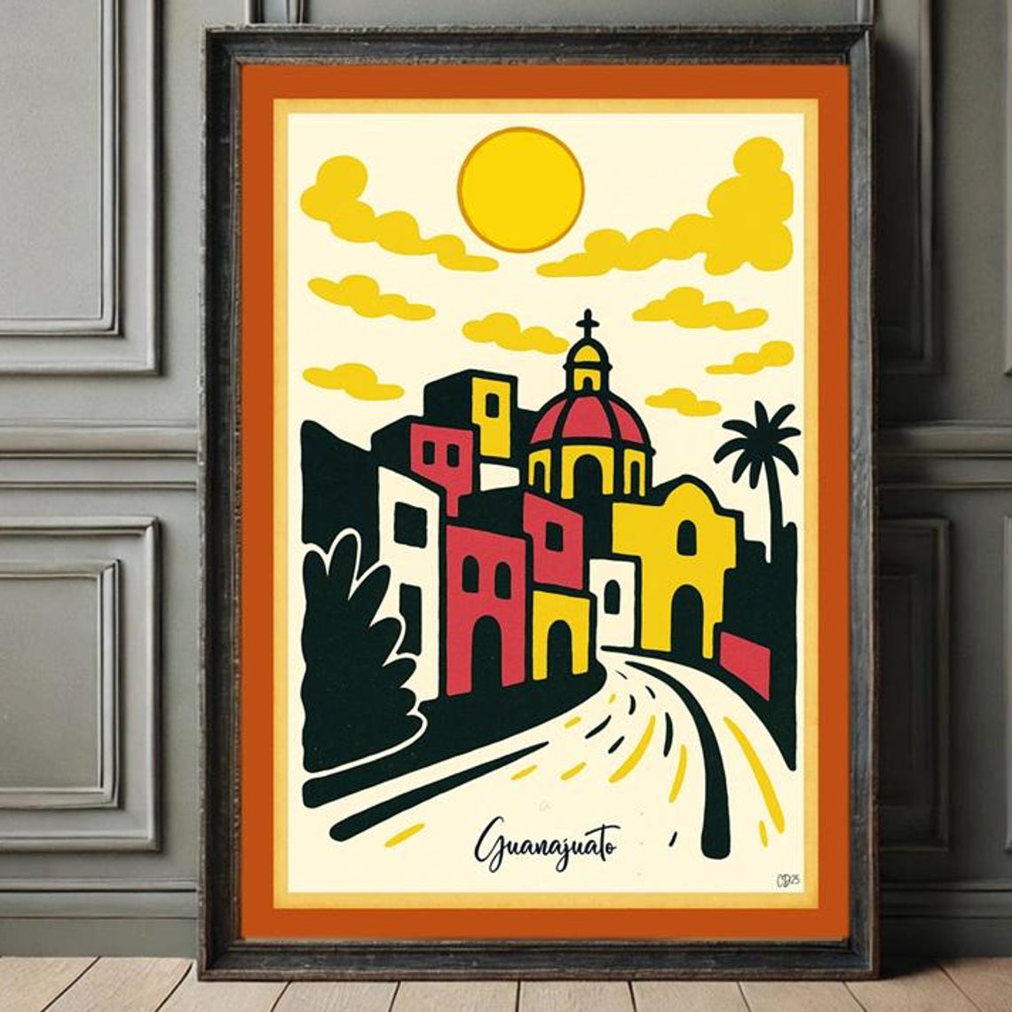 Guanajuato Mexico Vintage Travel Linocut Print
