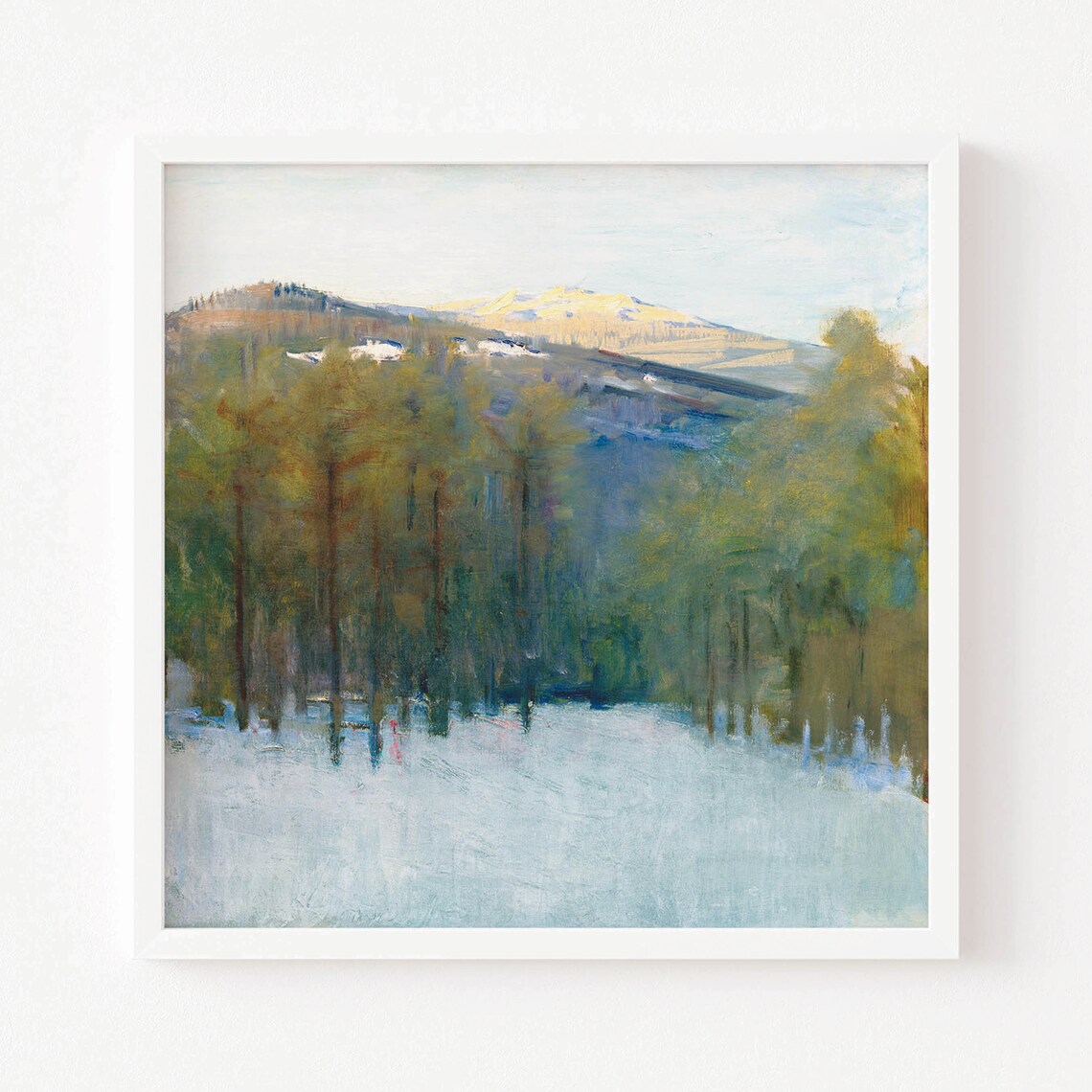 Moody Landscape Painting, Vintage Mountain Forest
