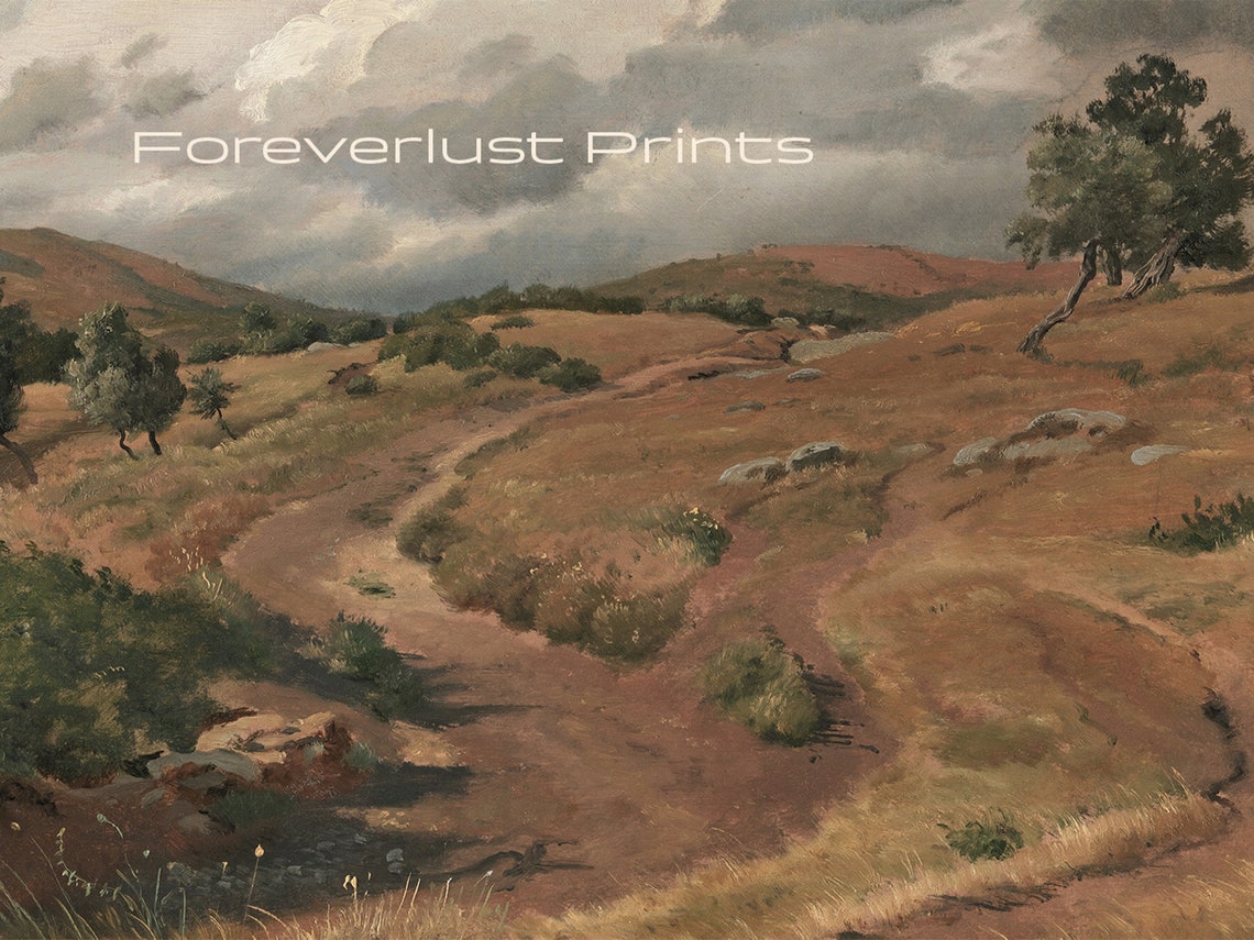 Moody Country Road Art Print Unframed Landscape Oil Painting Print Rustic Farmhouse Decor Pasture Oil Painting Small Landscape Painting - Image 2