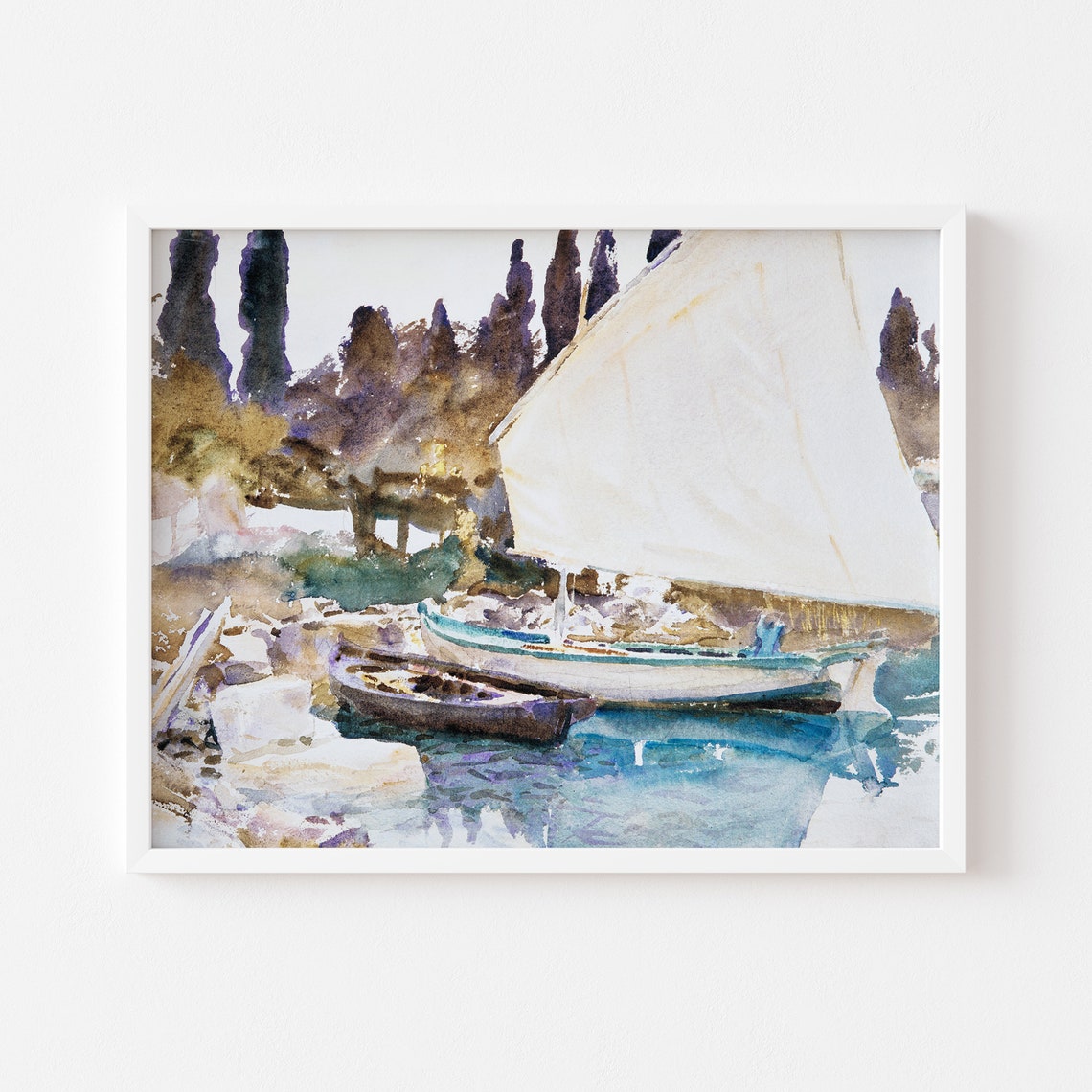 Sailboat Watercolor Art Print, Nautical