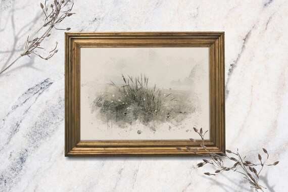 Pampas Grass Minimalist Neutral Watercolor Coastal Botanical Poster