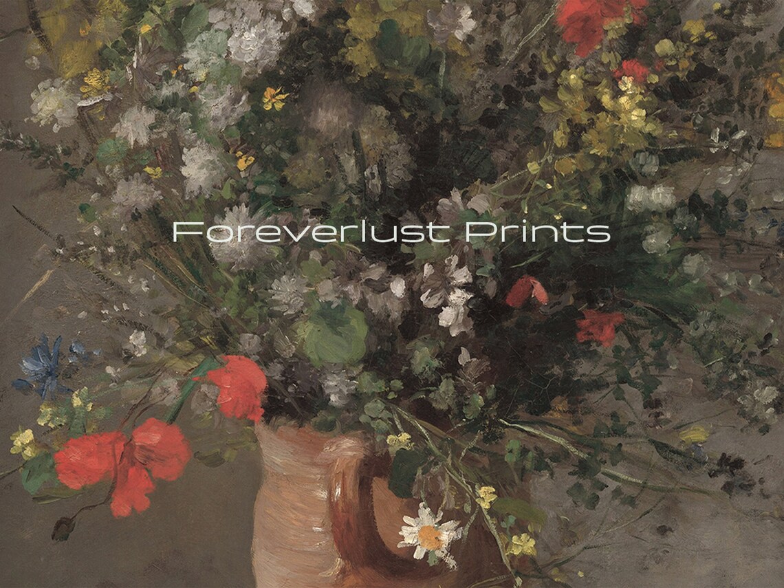 Vintage Wildflower Bouquet Terracotta Pitcher Poppies Moody Floral Art Print - Image 2
