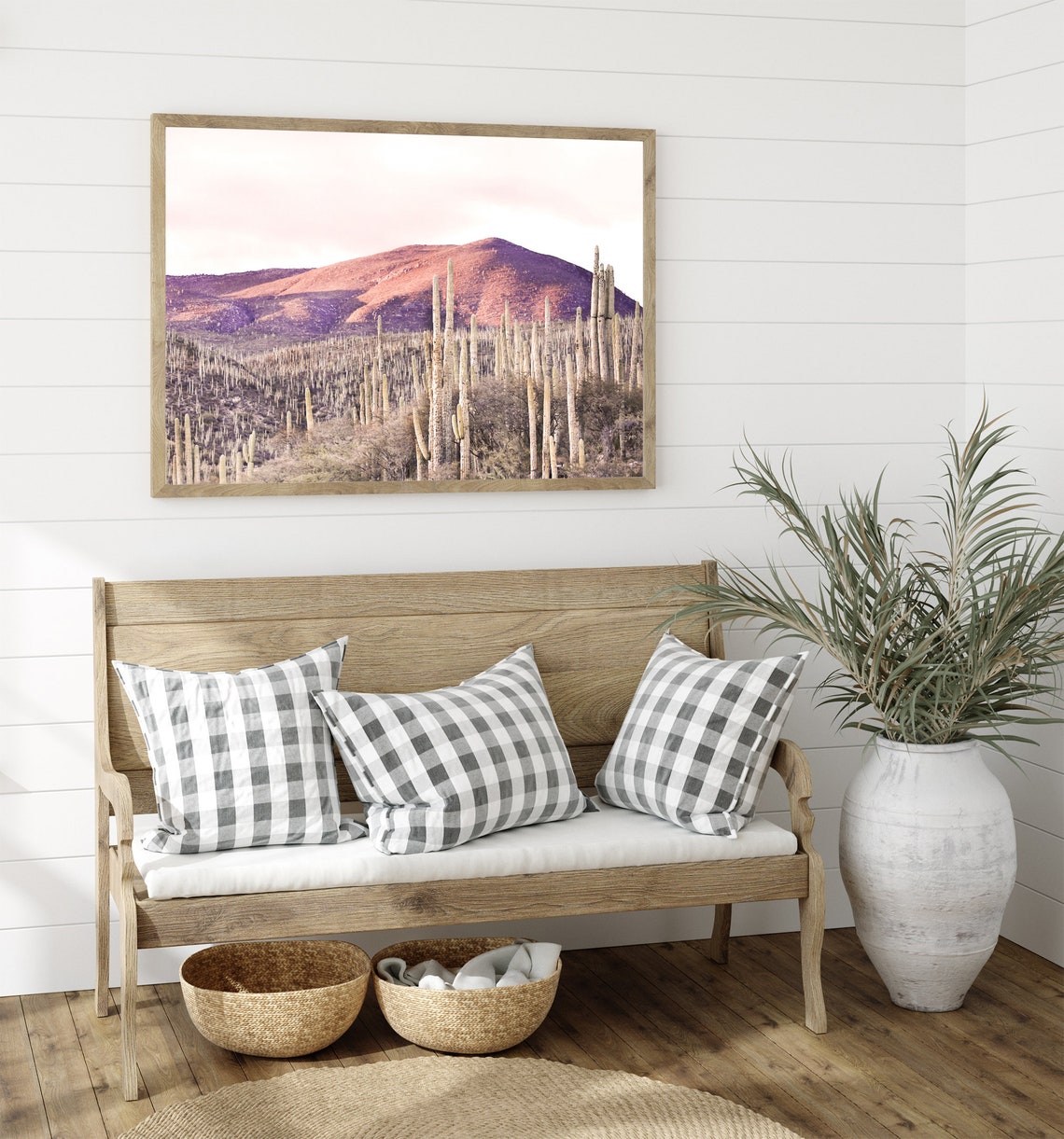 Blush Pink Desert Saguaro Cactus Sunset Mountain Landscape Wall Poster - Image 2