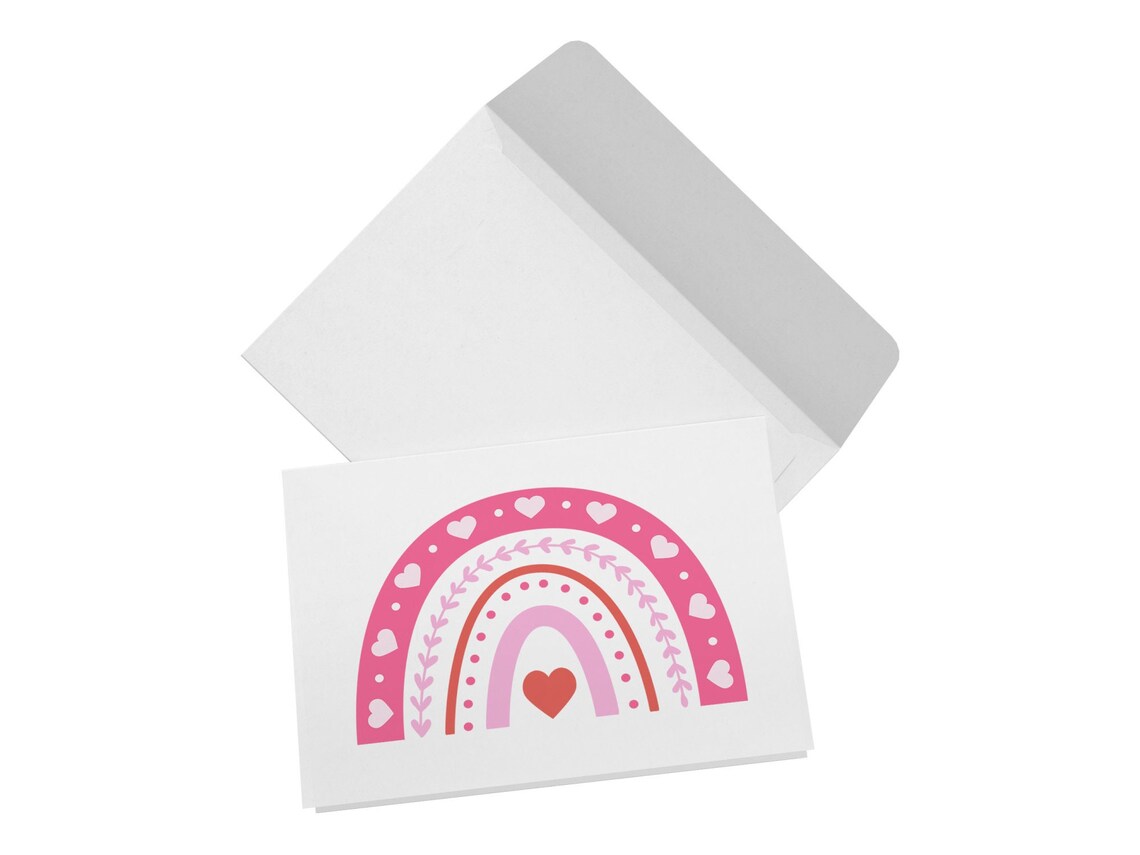 Pink Heart Rainbow Illustration Valentine Greeting Card Art Print - Image 2