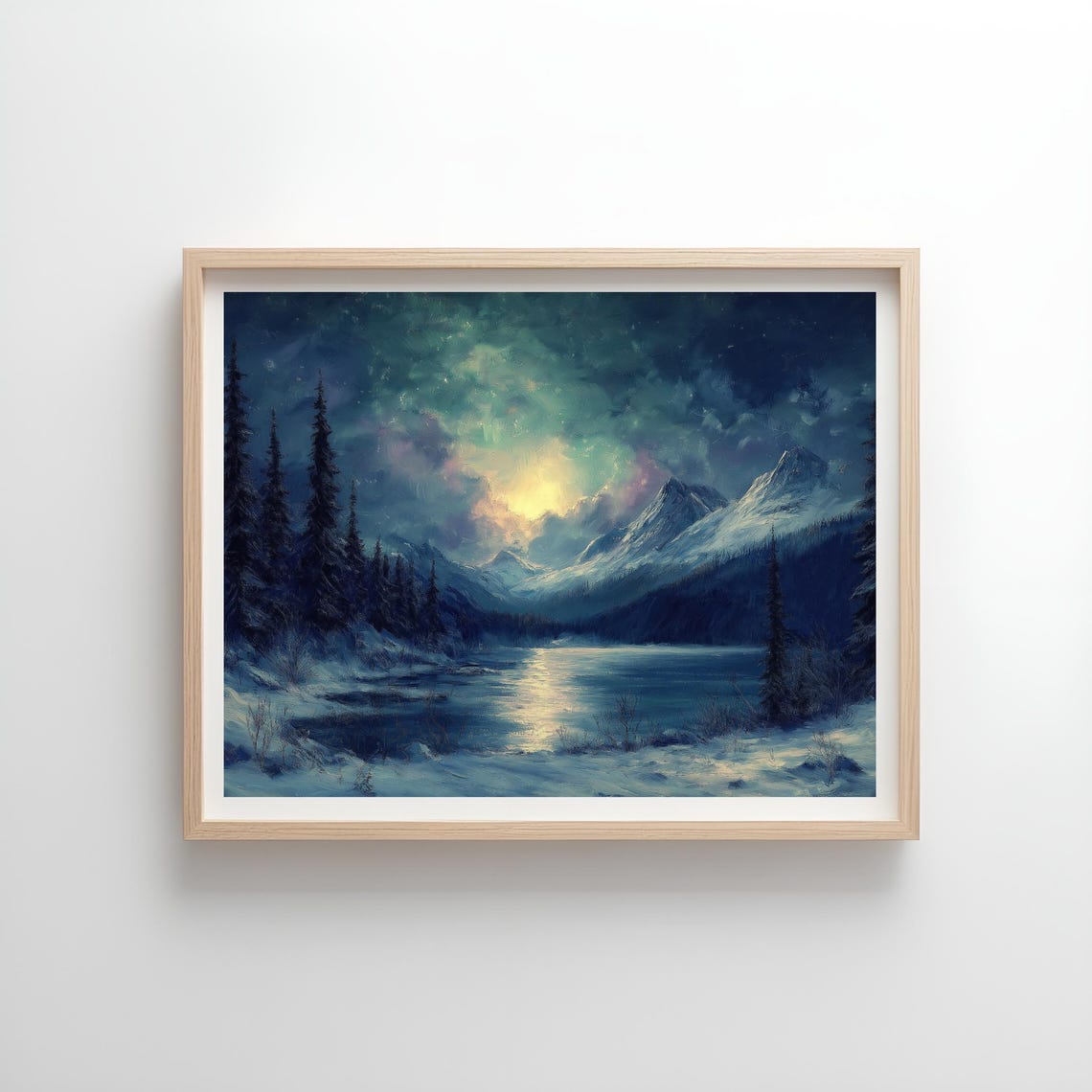 Winter Twilight Over Frozen Lake Snowy Mountain Landscape Wall Art Mystical Night Sky Decor - Image 4