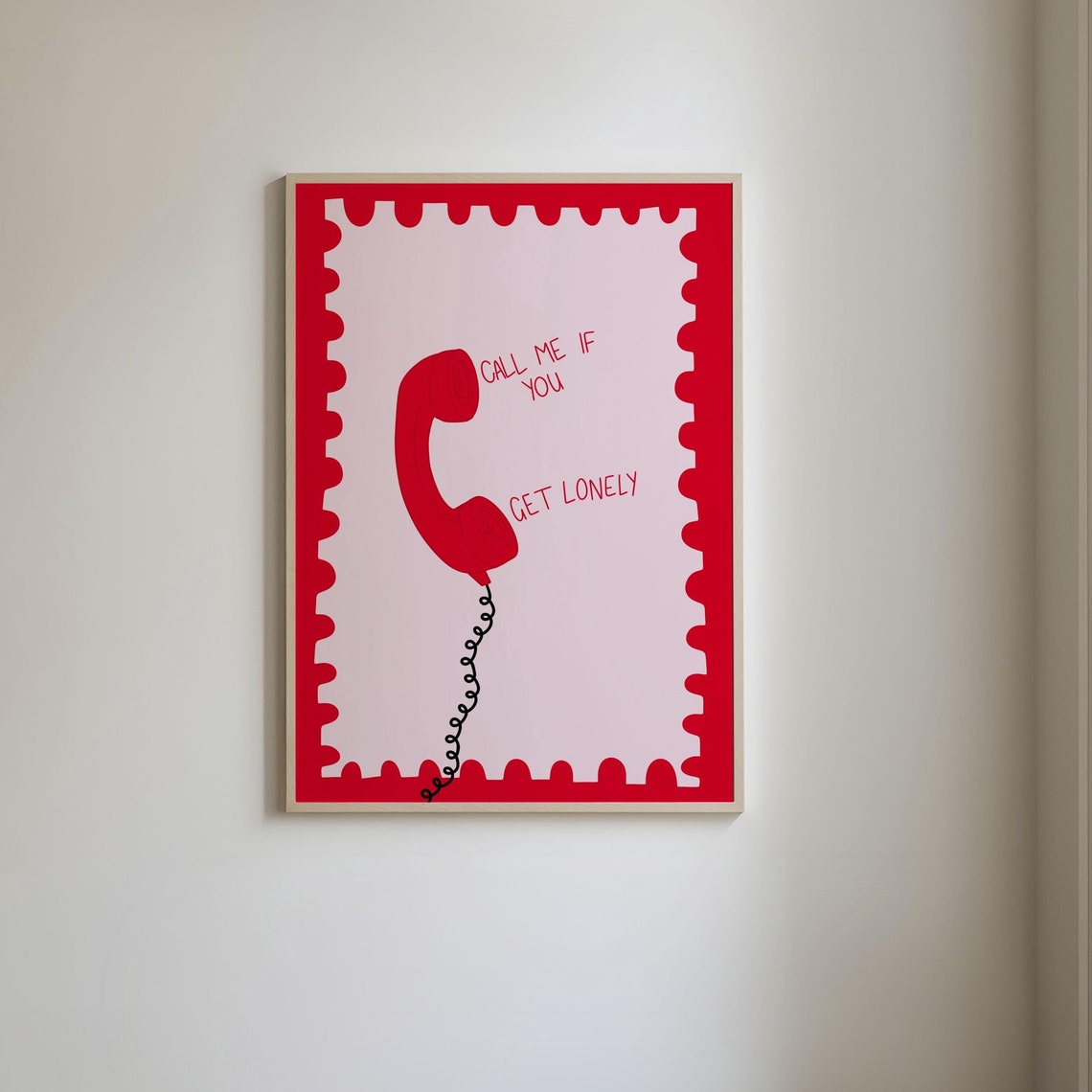 Call Me If You Get Lonely Red Vintage Telephone Retro Girly Poster - Image 3