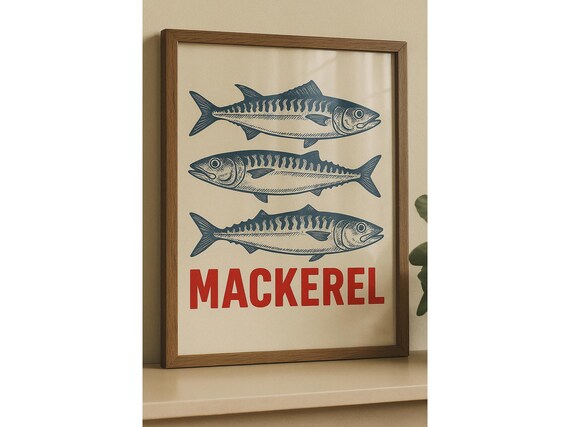 Vintage Mackerel Fish Poster Retro Nautical Kitchen Art