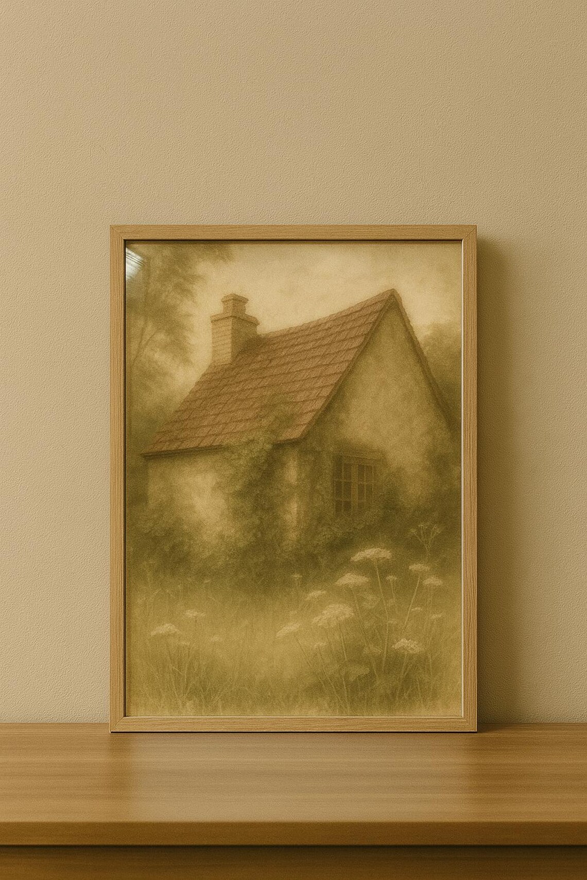 Misty Vintage Cottage in Wildflower Meadow Rustic Wall Poster